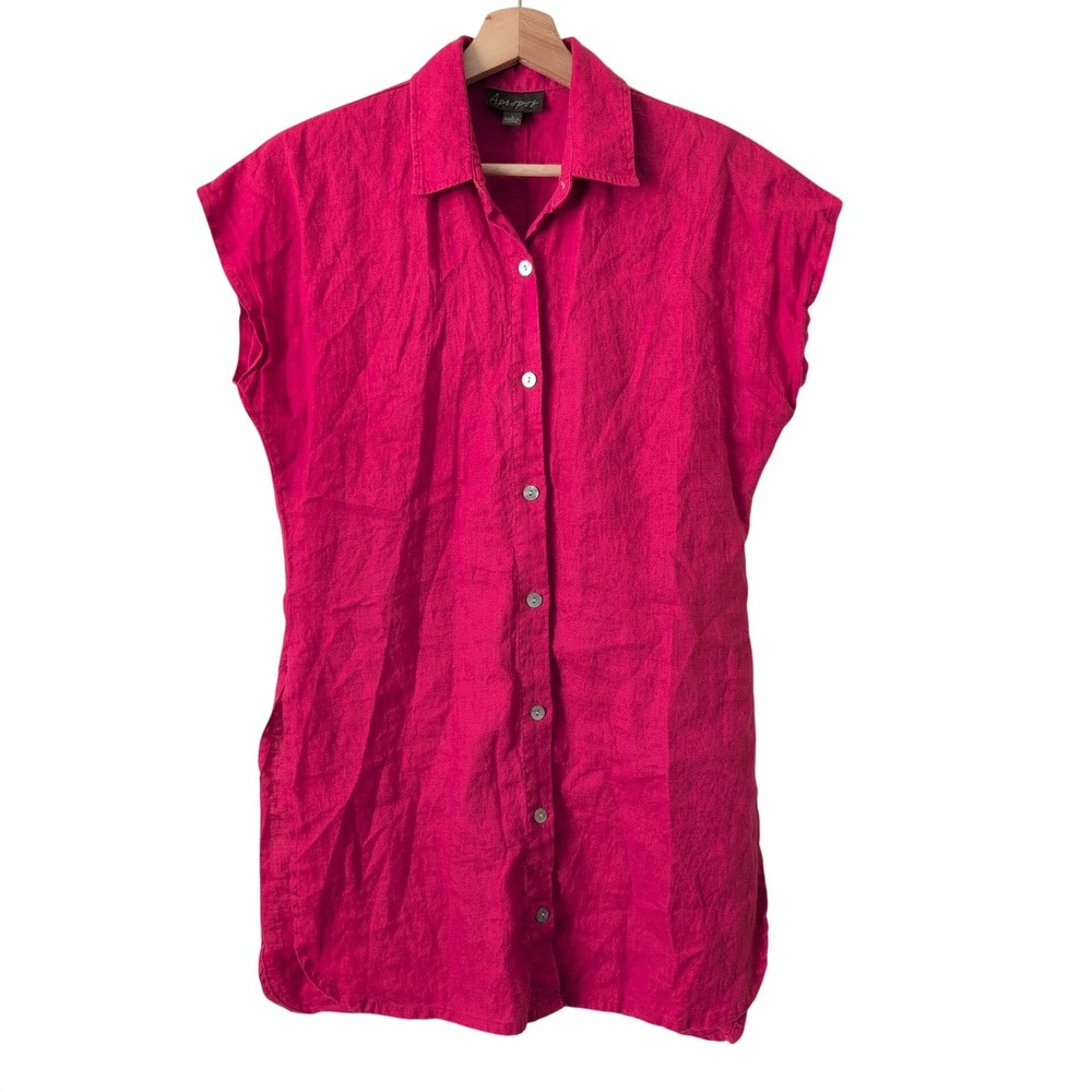 Apropos Womens Pink 100% Linen Button Down Tunic Top‎ S Mindful Natural Fabric